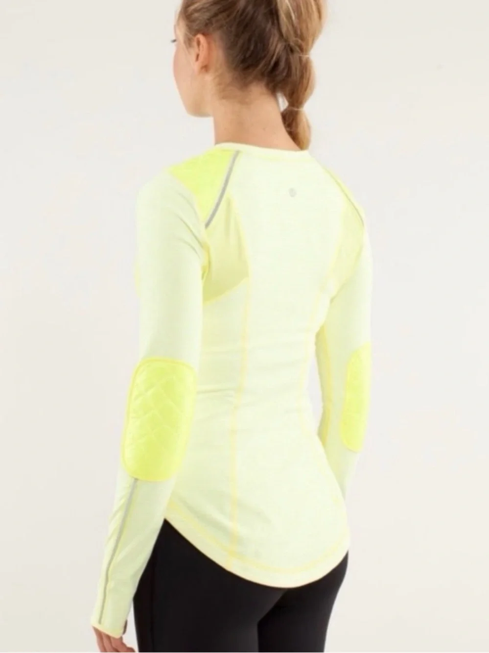 Lululemon Athletica Pace Queen Yellow Quilted Stripe & Reflective Long Slv Top